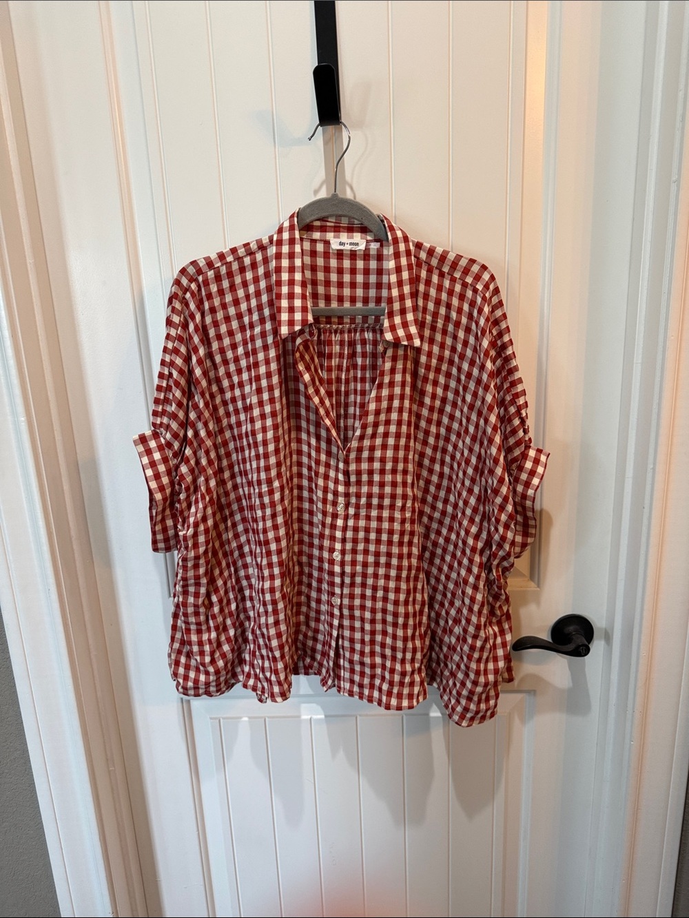 Red and White Gingham Button-Up Shirt